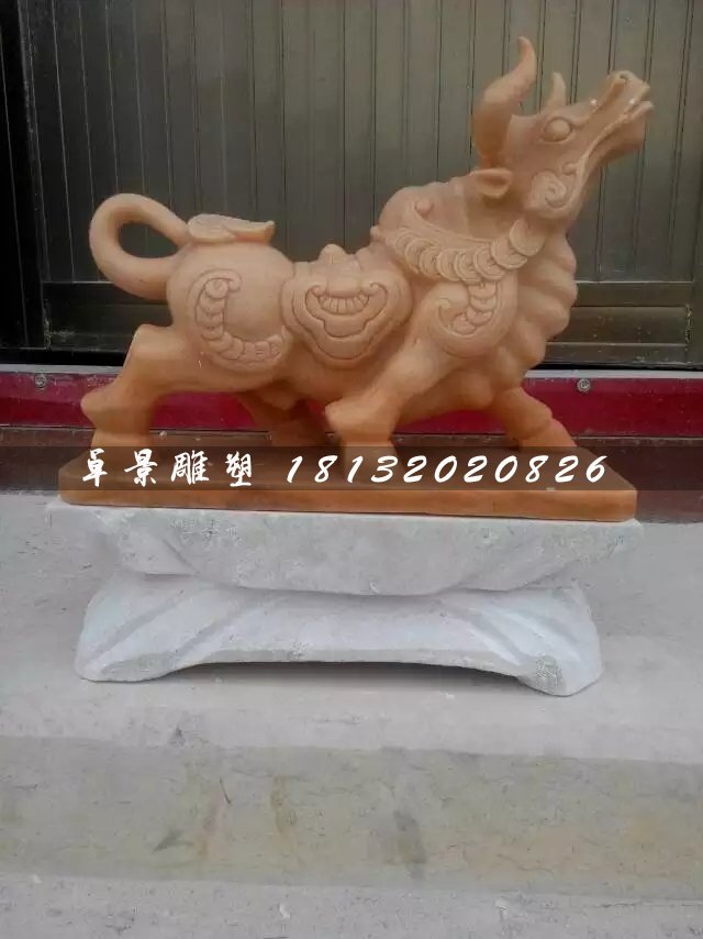 牛氣沖天石雕，晚霞紅石雕牛 (1)