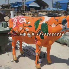 彩繪牛雕塑，玻璃鋼動物雕塑