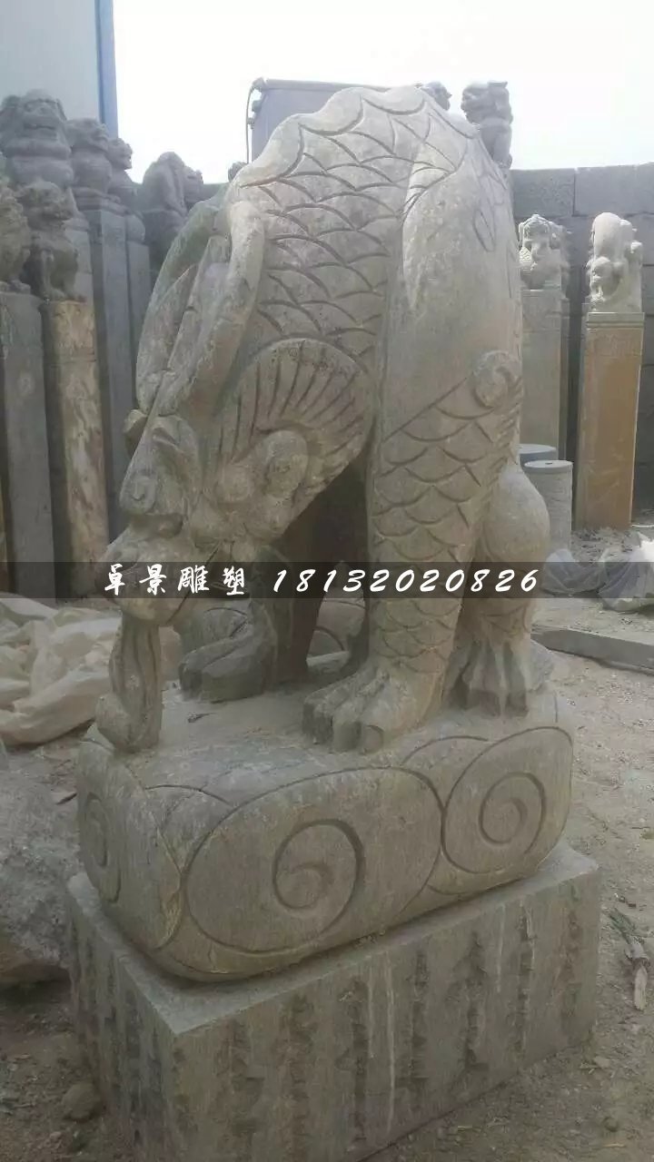 大理石負屃雕塑，神獸石雕 (1)