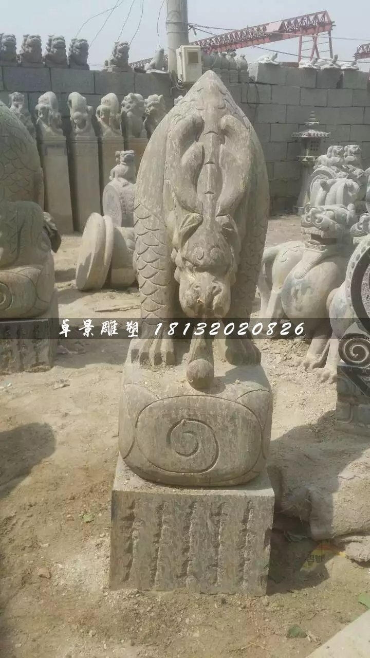 大理石負屃雕塑，神獸石雕 (2)