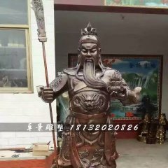 立式銅關公，持刀關公雕塑