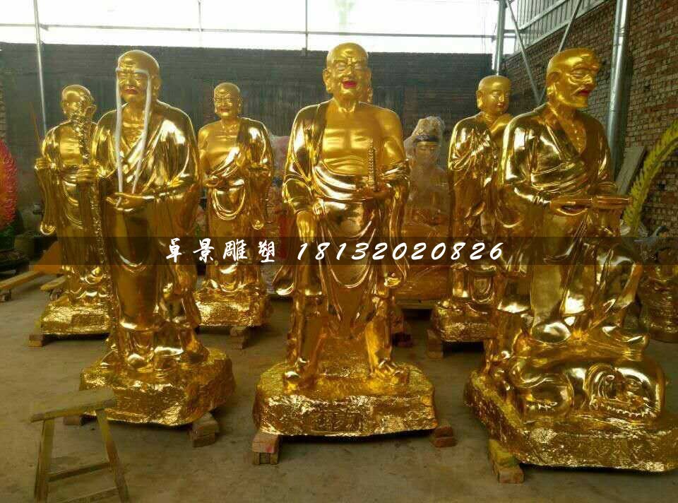 十八羅漢銅雕，貼金佛像銅雕