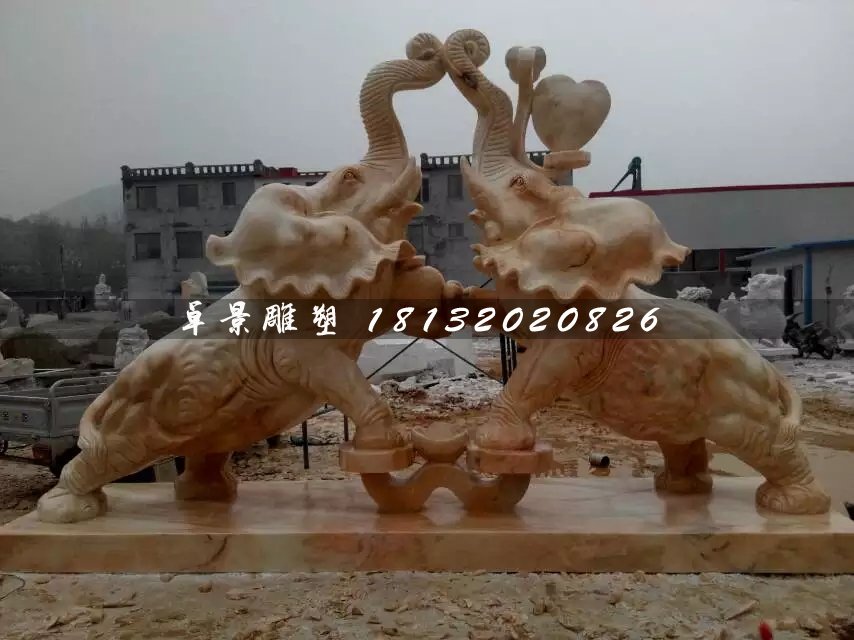 晚霞紅大象石雕，如意象石雕 (3)