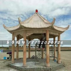 晚霞紅八角涼亭，公園石涼亭