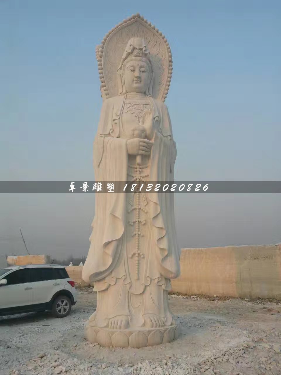 漢白玉三面觀音石雕，大型石雕佛像 (1)