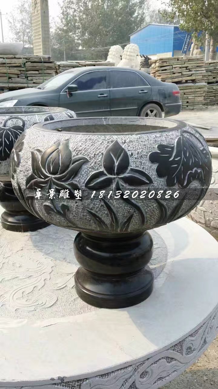 青石花盆，青石花盆雕塑 (1)