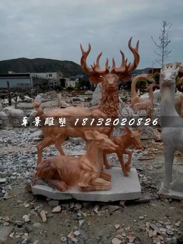 晚霞紅鹿石雕，公園動物石雕 (1)