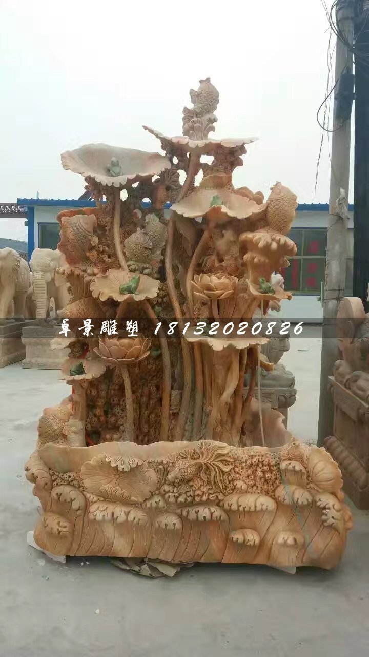 荷花流水池，晚霞紅景觀石雕