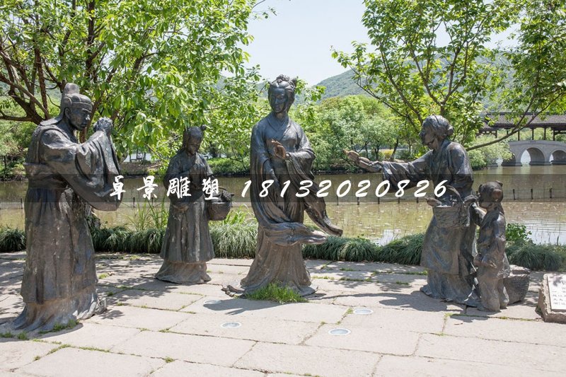 賣蓮藕銅雕，古代人物銅雕