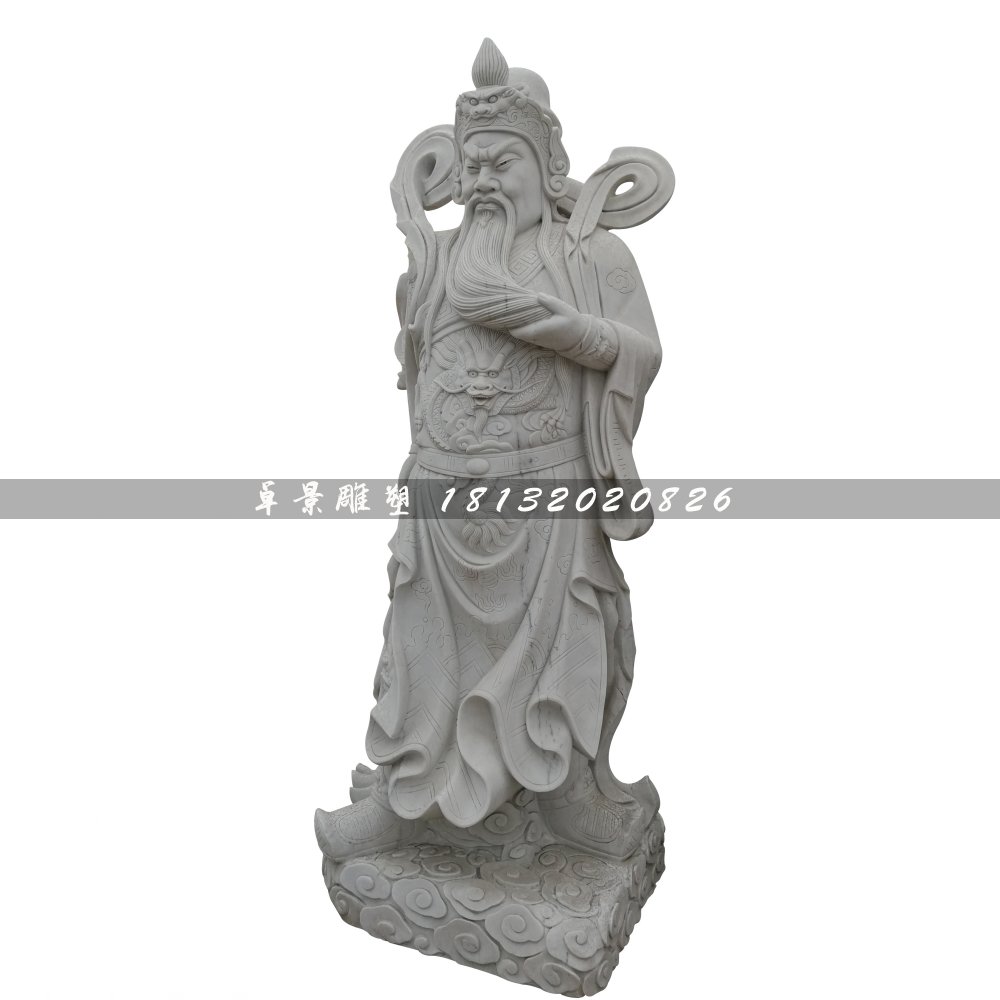 關(guān)公石雕，大理石捋胡子關(guān)公 (1)