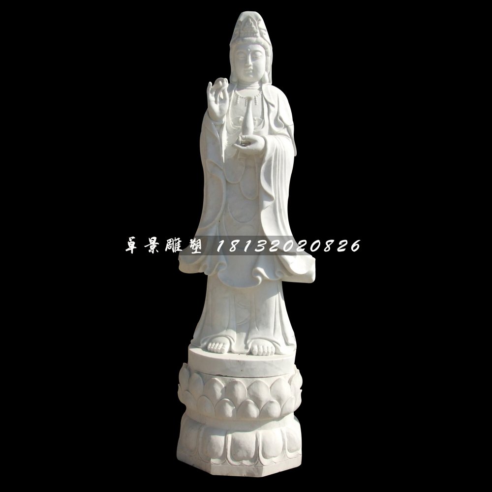 觀音菩薩石雕，漢白玉立式觀音