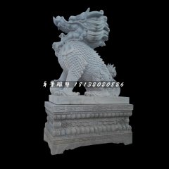 戲球麒麟石雕，青石麒麟雕塑
