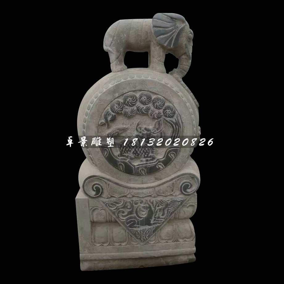 大象門墩石雕，仿古石抱鼓雕塑