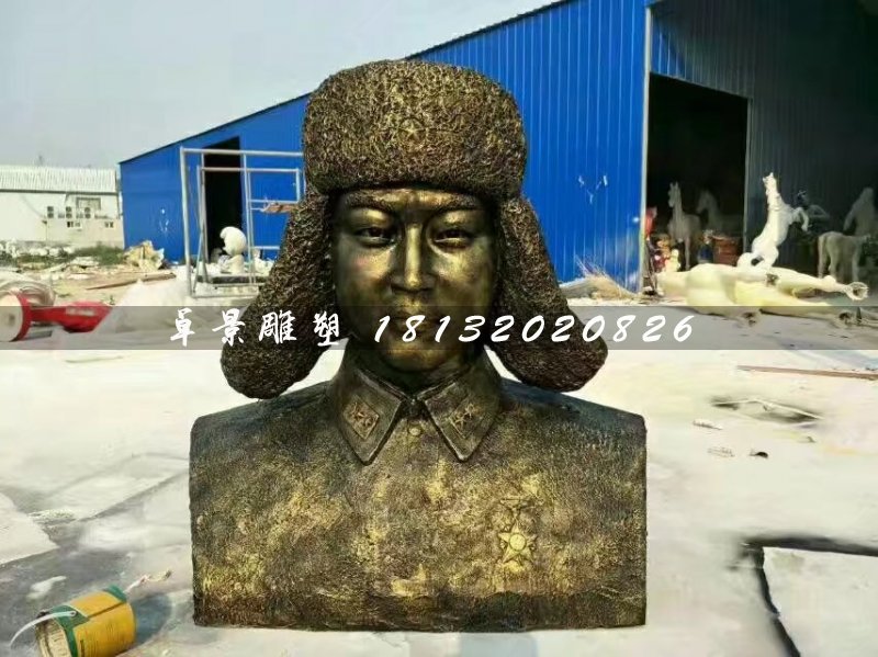雷鋒胸像雕塑，玻璃鋼仿銅人物 (2)