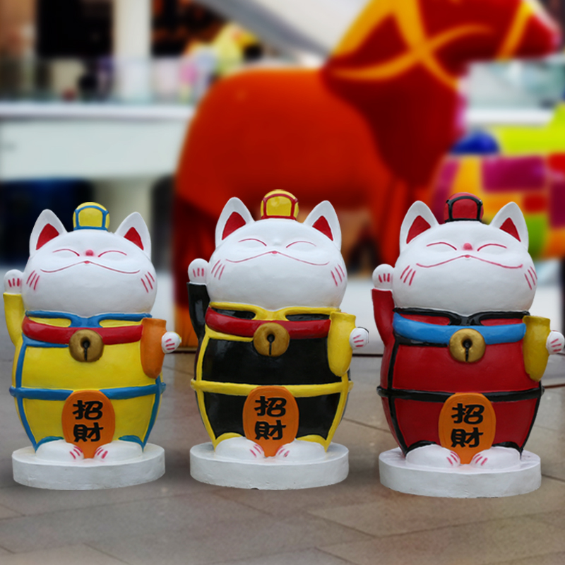玻璃鋼招財貓雕塑，卡通擺件雕塑