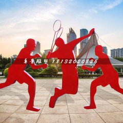 打羽毛球雕塑，玻璃鋼抽象人物運(yùn)動(dòng)雕塑