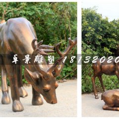 仿銅小鹿雕塑，玻璃鋼動物