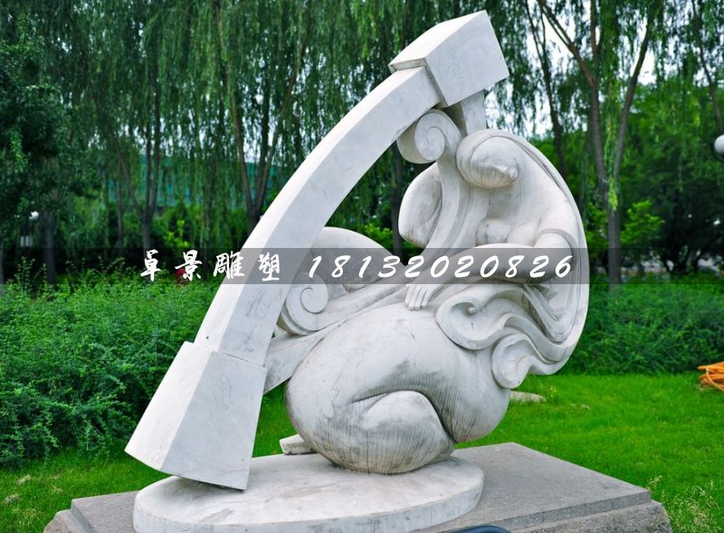 彈豎琴石雕，公園抽象人物石雕