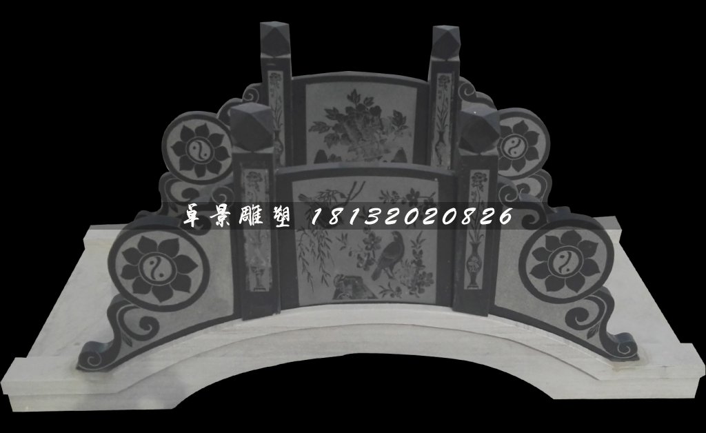 喜鵲登梅石浮雕橋，青石拱橋雕塑 (2)