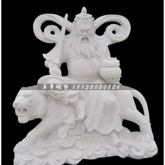 騎虎財(cái)神趙公明石雕，漢白玉財(cái)神石雕