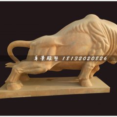 開荒牛石雕，晚霞紅石雕牛