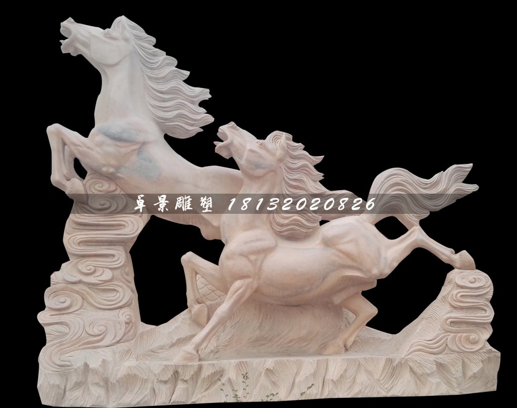 奔馬石雕,晚霞紅石雕馬