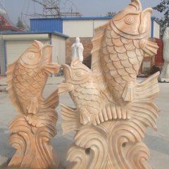 噴泉魚石雕，晚霞紅魚石雕