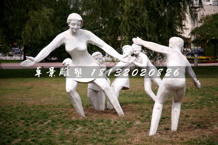 老鷹捉小雞石雕，公園小品石雕