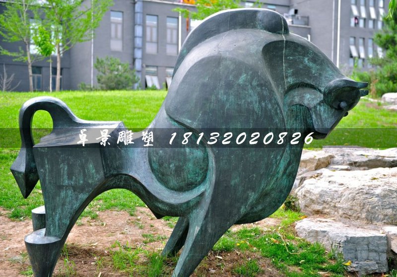 青銅牛，公園抽象動(dòng)物雕塑