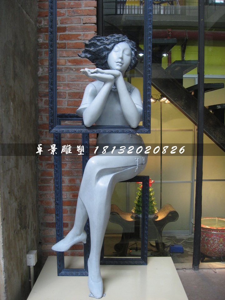 旗袍少女雕塑，玻璃鋼人物
