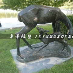 母子鹿銅雕，公園動(dòng)物銅雕