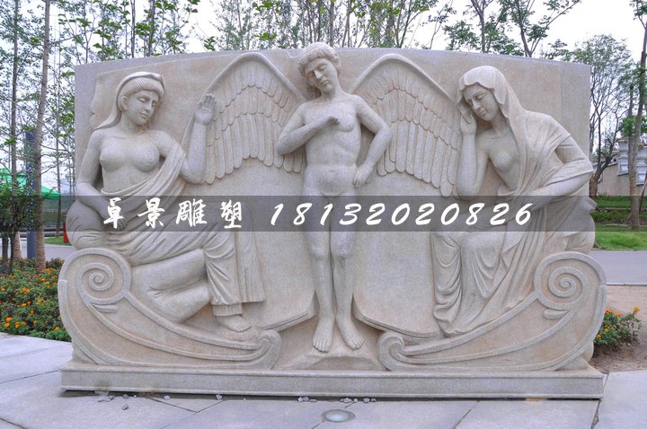 天使石浮雕，公園石浮雕
