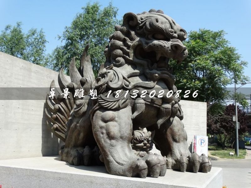 大型銅獅子，戲球獅銅雕 (2)