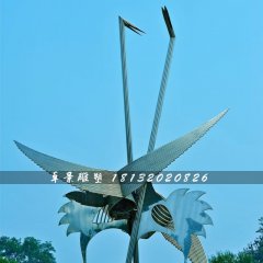 抽象仙鶴雕塑，不銹鋼抽象動物