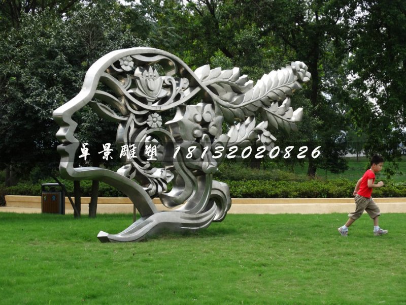 不銹鋼美女頭像雕塑，公園景觀雕塑