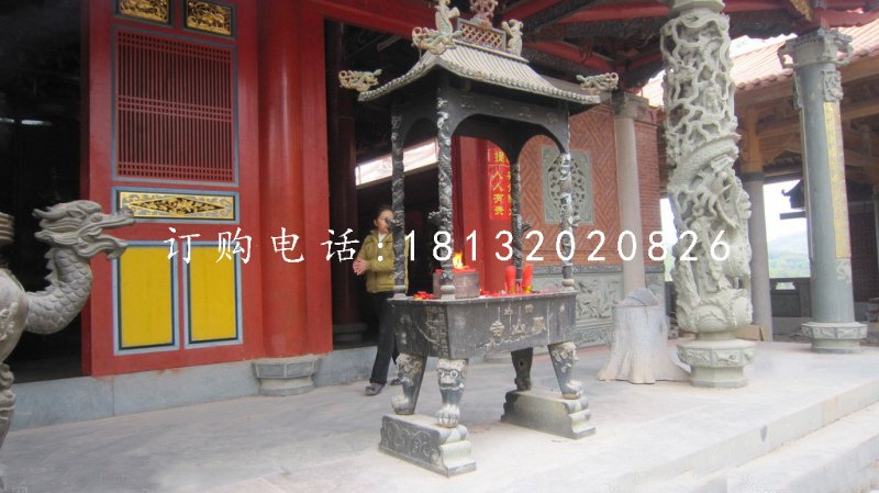 銅雕香爐，寺廟方形香爐銅雕