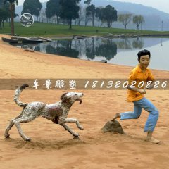 小男孩與狗雕塑，玻璃鋼仿真雕塑