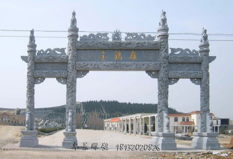 青石牌坊，三門牌坊石雕