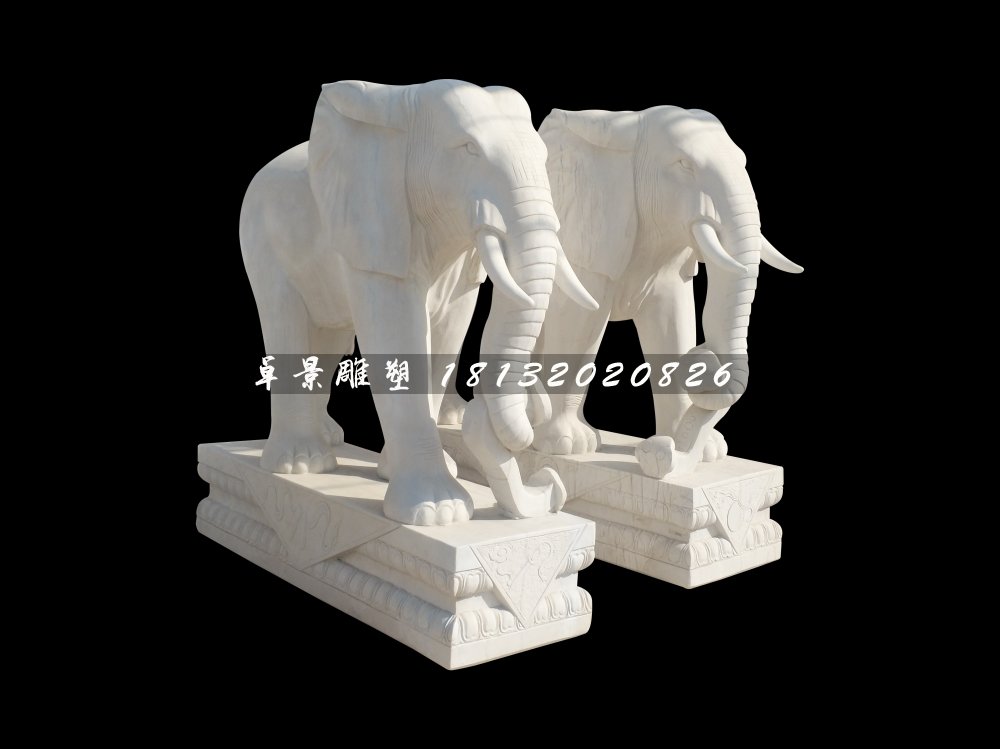 如意大象石雕，漢白玉大象雕塑