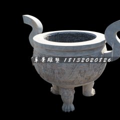 三足香爐，寺廟圓香爐石雕