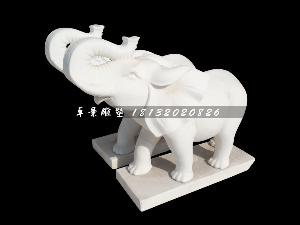 石雕大象，漢白玉象鼻向上大象