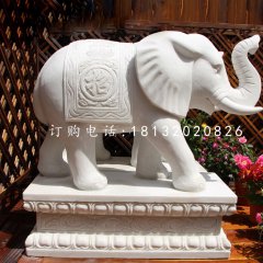 招財(cái)大象石雕，漢白玉動(dòng)物