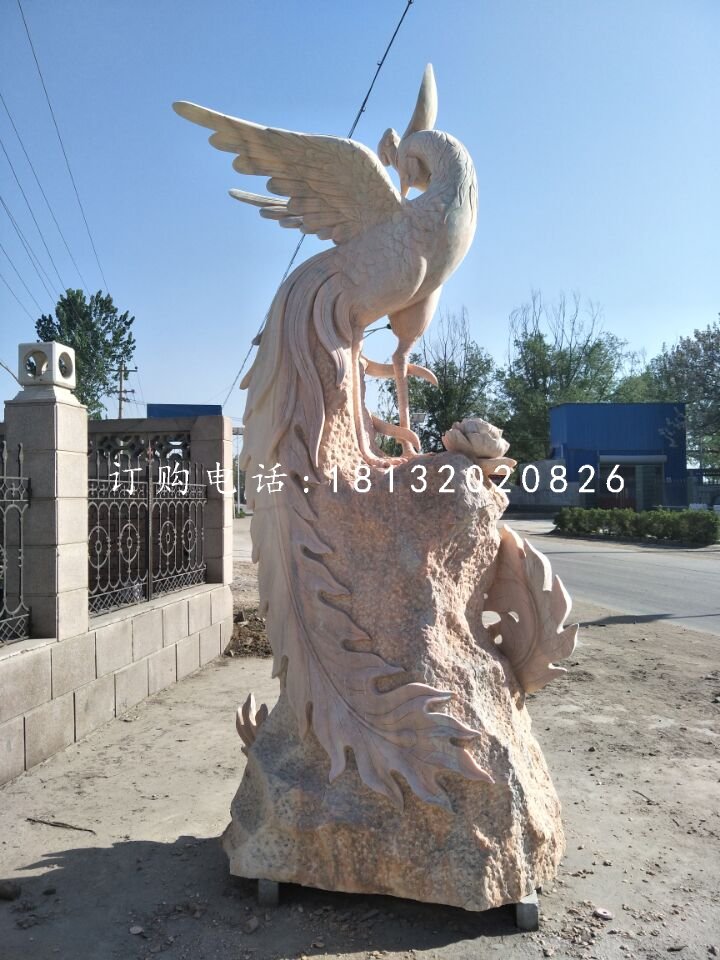 石雕鳳凰，晚霞紅神獸