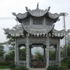 八角涼亭石雕，青石涼亭雕塑