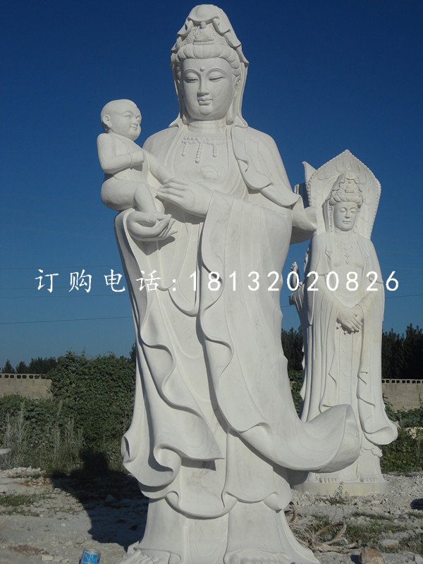 大型觀音像，漢白玉送子觀音