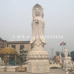 大型三面觀音石雕，漢白玉佛像