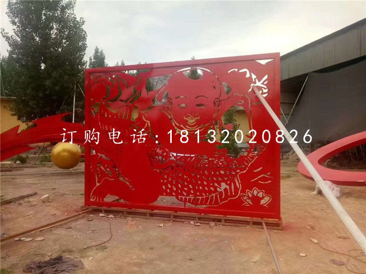 小孩鯉魚剪紙雕塑，不銹鋼景觀雕塑