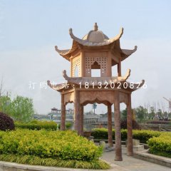 公園石亭子，晚霞紅雙層涼亭