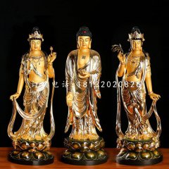 貼金佛像銅雕，西方三圣銅雕