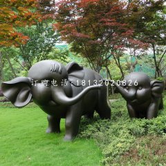 母子象雕塑，玻璃鋼仿銅動物